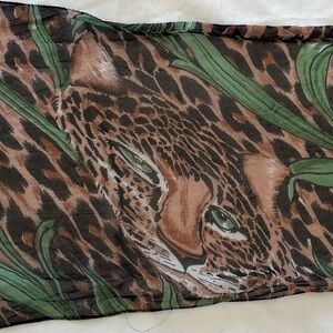 Jungle Print Twilly - Leopard & Tropical Leaf Silk-Feel Skinny Scarf